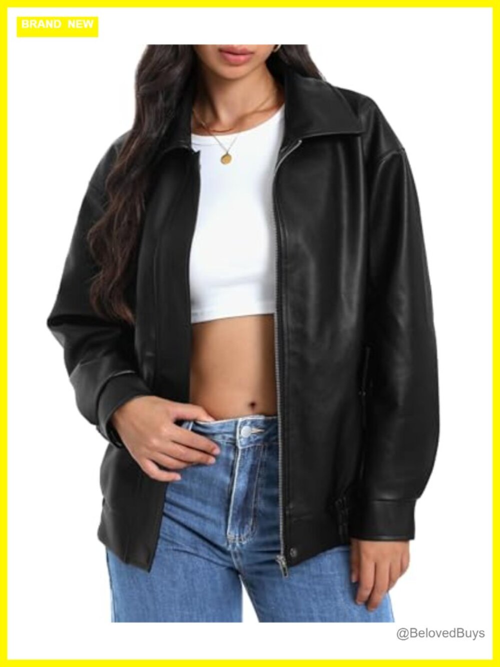 Women's Faux Leather Jacket Oversized Motorcycle Zipper Coat